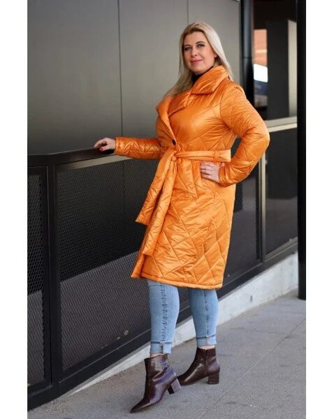 Oranžinis dygsniuotas pavasario/vasaros paltas ALEKSANDRA