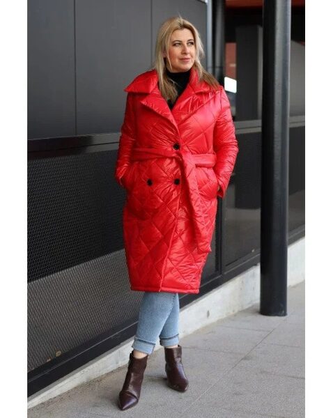 Raudonas dygsniuotas pavasario/vasaros paltas ALEKSANDRA kw-02