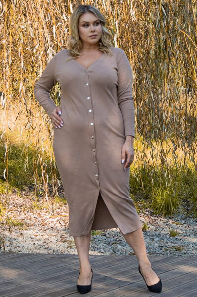 Liekninanti tampri medvilninė pieštuko formos suknelė ALENKA karamelinė