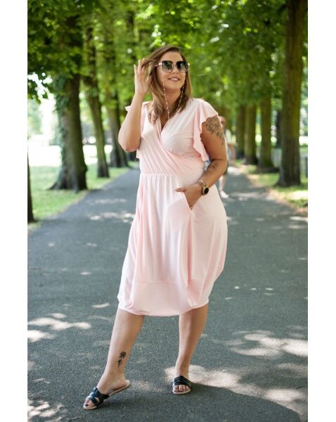 Švelniai rožinės spalvos lengva suknelė ALMA S-81