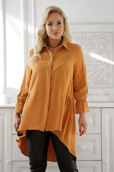 Medaus atspalvio ilgi moteriški marškiniai ANABELĖ su 3/4 rankovėmis