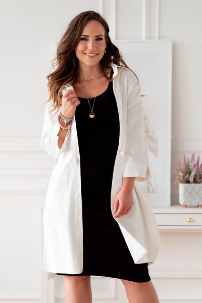 Ilgas baltas LINO apsiaustas plus size - ANN