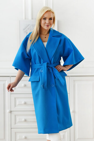 ŽYDRAS PALTAS SU APYKAKLE IR PLAČIOMIS RANKOVĖMIS - AURIN