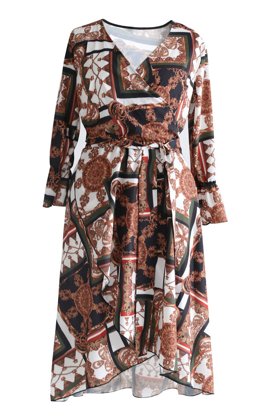 Suknelė su ornamentais DOLCE COOPER 2 ruda ir alyvuogių atspalviai