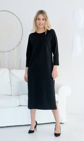 JUODA SUKNELĖ SU 3/4 RANKOVĖMIS IR KIŠENĖMIS - ELEANOR