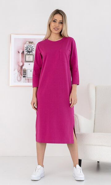 ROŽINĖ SUKNELĖ SU 3/4 RANKOVĖMIS IR KIŠENĖMIS - ELEANOR