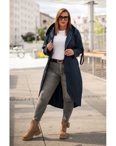 Tamsiai mėlynos spalvos madingiausias MAXI paltas pv-3 EMANUELE