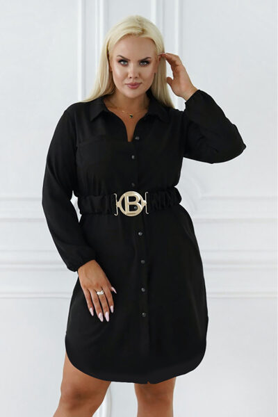 JUODOS SPALVOS MARŠKININĖ SUKNELĖ SU DEKORATYVINIU DIRŽU - ERIKE