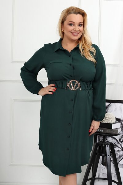 SMARAGDINĖS SPALVOS MARŠKININĖ SUKNELĖ SU DEKORATYVINIU DIRŽU - ERIKE