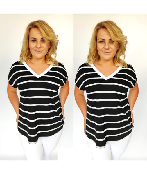 Medvilninis laisvalaikio kostiumėlis dryžuotas juodai baltas ir baltomis kelnėmis JURA