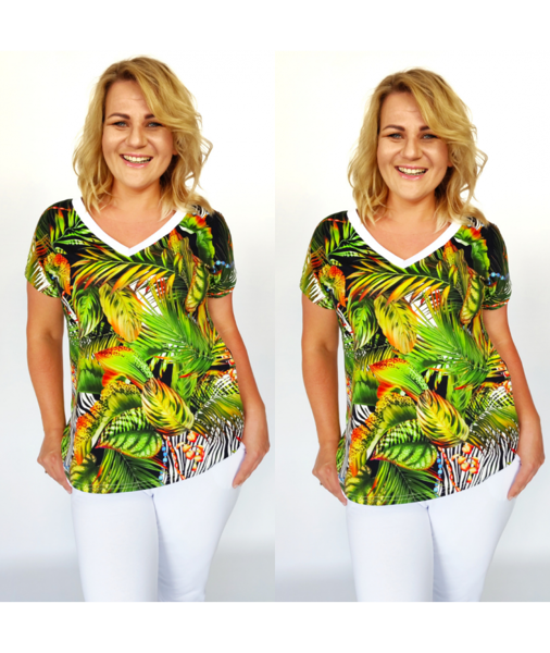 Medvilninis laisvalaikio kostiumėlis su džiunglių ornamentais ir baltomis kelnėmis JURA