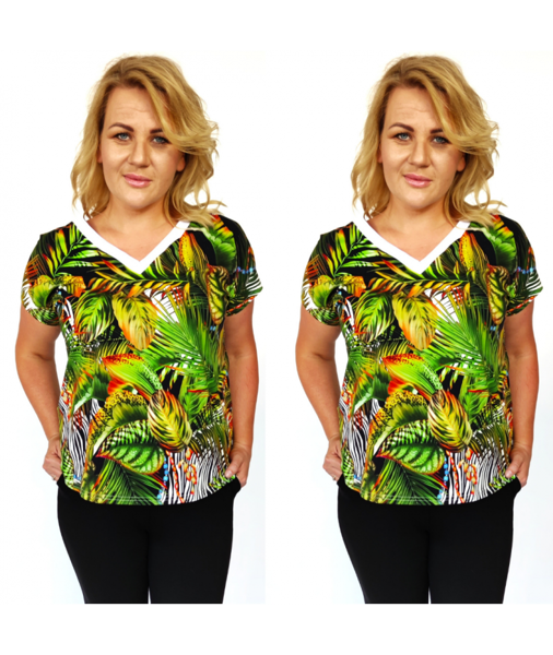 Medvilninis laisvalaikio kostiumėlis su džiunglių ornamentais ir juodos spalvos kelnėmis JURA