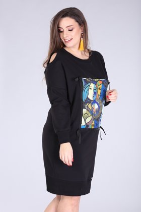 Laisvalaikio suknelė juoda su spalvota grafika KEYS