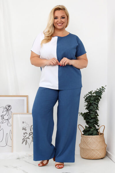 95 proc. Lino palaidinė LOREN džinsinės ir baltos spalvos