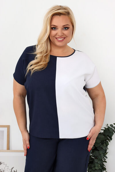 95 proc. Lino palaidinė LOREN tamsiai mėlynos ir baltos spalvos