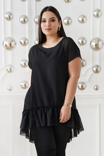 JUODA ŠIFONO TUNIKA SU RAUKINIAIS - MAGAN