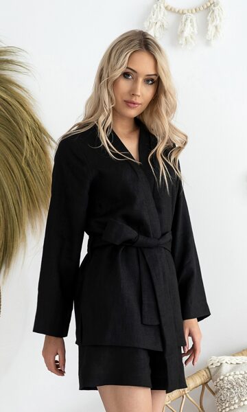 Juodas 100 proc. linas kimono ANIELA