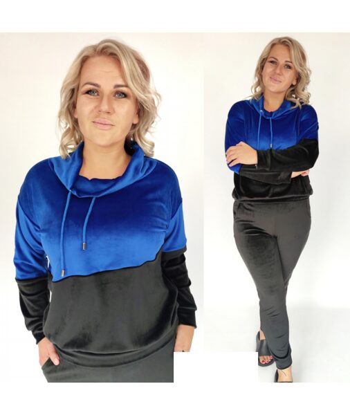 MĖLYNAI JUODAS VELIŪRINIS SPORTINIS KOSTIUMAS MALVINA