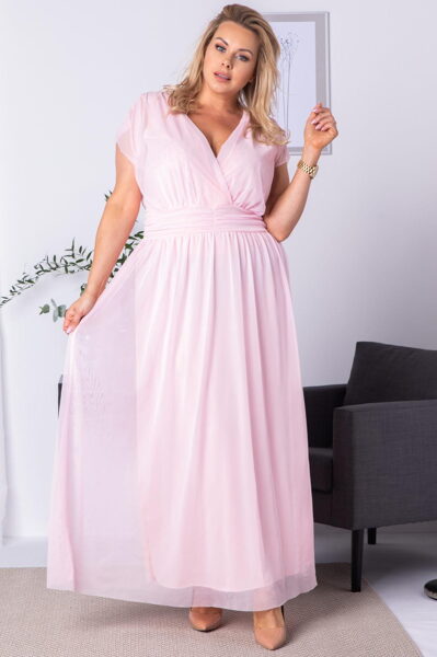 Ilga tiulio plius dydžio suknelė MANUELA pasteliniai rausva