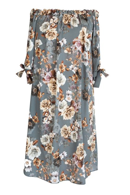 Gėlėta ispaniško stiliaus suknelė MARITA (pilka ir smėlio atspalviai)