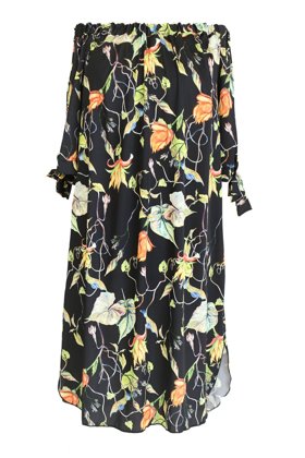 Juoda gėlėta ispaniško stiliaus suknelė su augalų ornamentais MARITA BONNO