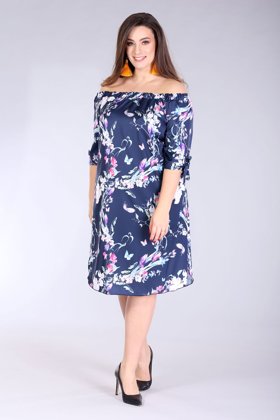 Ispaniško stiliaus gėlėta suknelė MARITA (tamsiai mėlyna spalva)