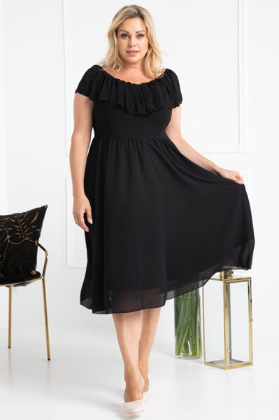 Juodos spalvos ispaniško stiliaus šifoninė suknelė MILANO