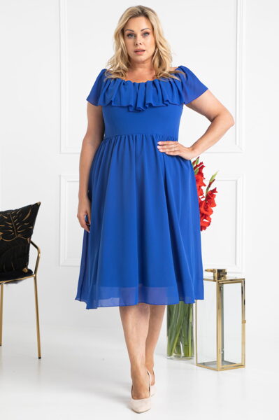 Mėlynos spalvos ispaniško stiliaus šifoninė suknelė MILANO