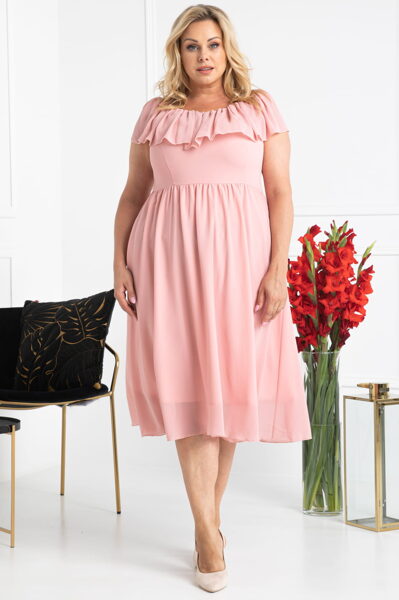 Šviesios rožinės spalvos ispaniško stiliaus šifoninė suknelė MILANO