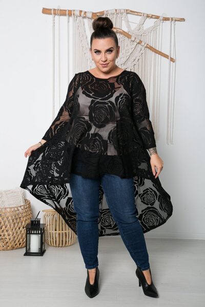 Juoda PLUS SIZE tunika RITA (didelės gėlės)