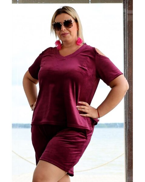 Bordo spalvos veliūrinis laisvalaikio kostiumėlis (su šortais arba sijonu) ROLANDA dl-19