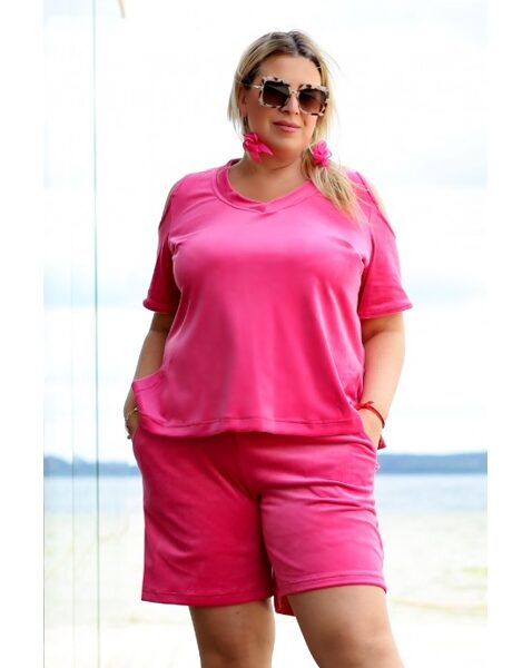 Rožinės spalvos veliūrinis laisvalaikio kostiumėlis (su šortais arba sijonu) ROLANDA dl-19