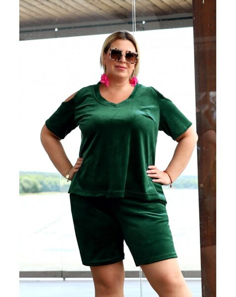 Žalios spalvos veliūrinis laisvalaikio kostiumėlis (su šortais arba sijonu) ROLANDA dl-19
