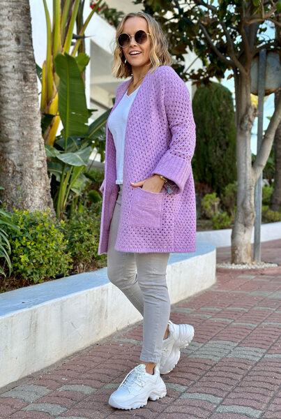 ALYVINIO ATSPALVIO TRUMPESNIS KARDIGANAS SU KIŠENĖMIS SANTIAGO