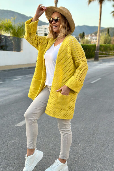 CITRINOS ATSPALVIO TRUMPESNIS KARDIGANAS SU KIŠENĖMIS SANTIAGO