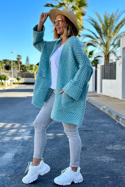 TURKIO ATSPALVIO TRUMPESNIS KARDIGANAS SU KIŠENĖMIS SANTIAGO