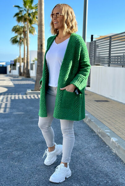 ŽALIO ATSPALVIO TRUMPESNIS KARDIGANAS SU KIŠENĖMIS SANTIAGO