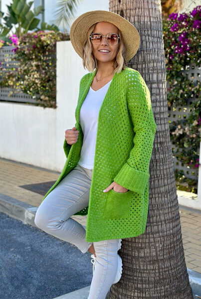 ŽALIOS ŽOLĖS ATSPALVIO TRUMPESNIS KARDIGANAS SU KIŠENĖMIS SANTIAGO