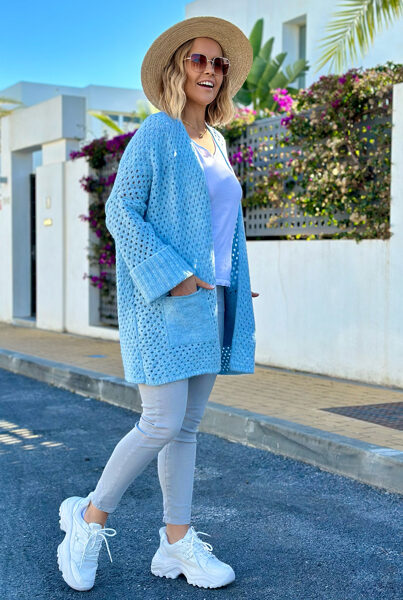 ŽYDRO ATSPALVIO TRUMPESNIS KARDIGANAS SU KIŠENĖMIS SANTIAGO