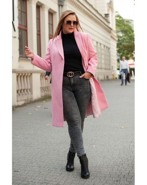 KLASIKINIS PASTELINIS RAUSVAS PALTAS SU SAGĖMIS P-04 SOFIA