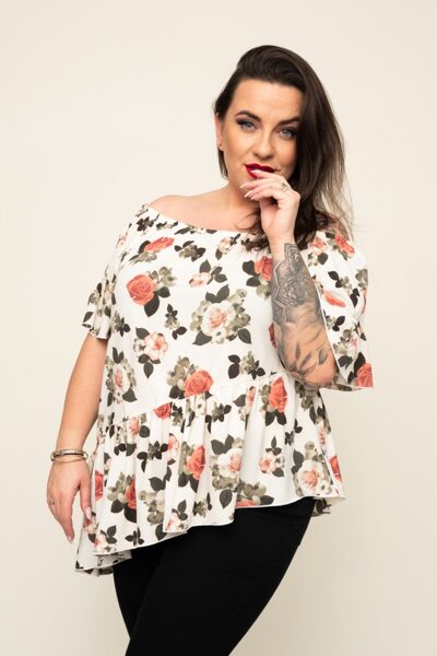 Gėlėta šviesi įstriža palaidinė TESI