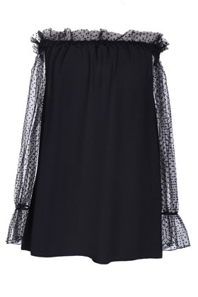 Juoda nėriniuota palaidinė su taškiukais TINA