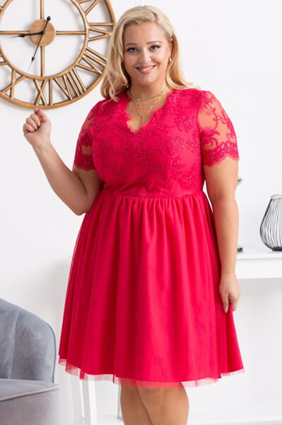 Šventinė tiulio suknelė su nėriniais VERONICA avietinė