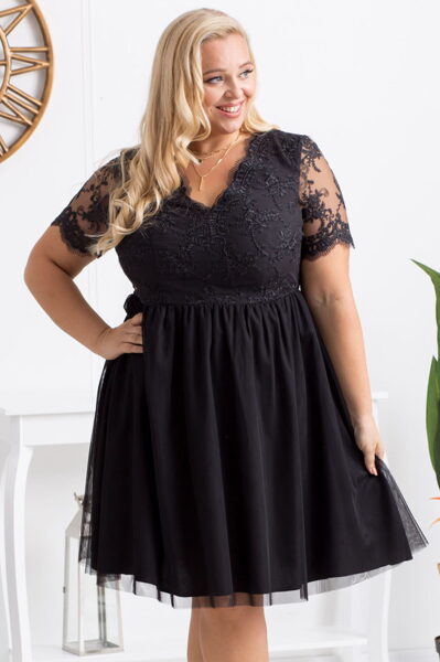 Šventinė tiulio suknelė su nėriniais VERONICA juoda